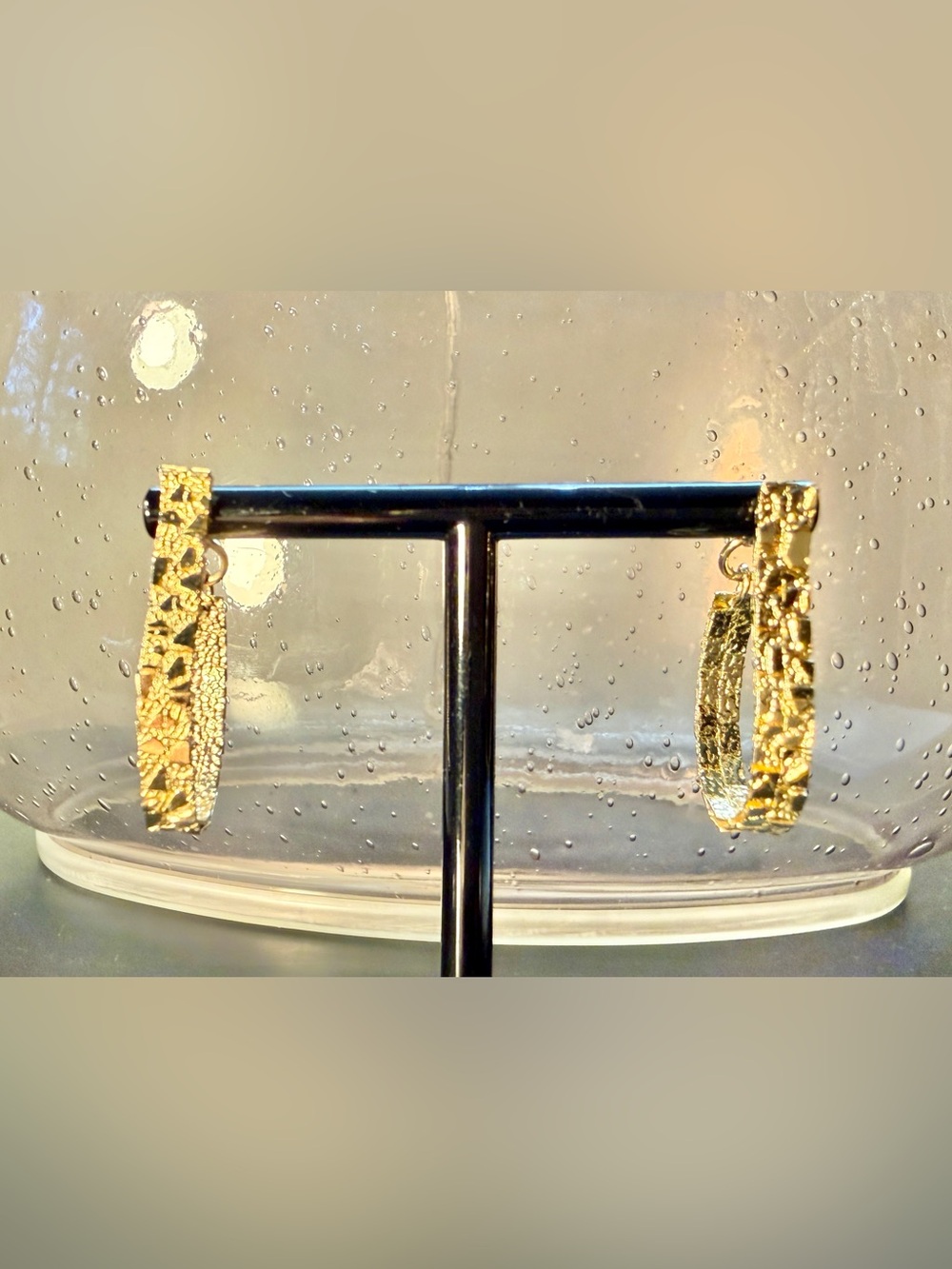Rare Vintage 1980s/1990s Gold Tone Nugget Textured Hoop Earrings